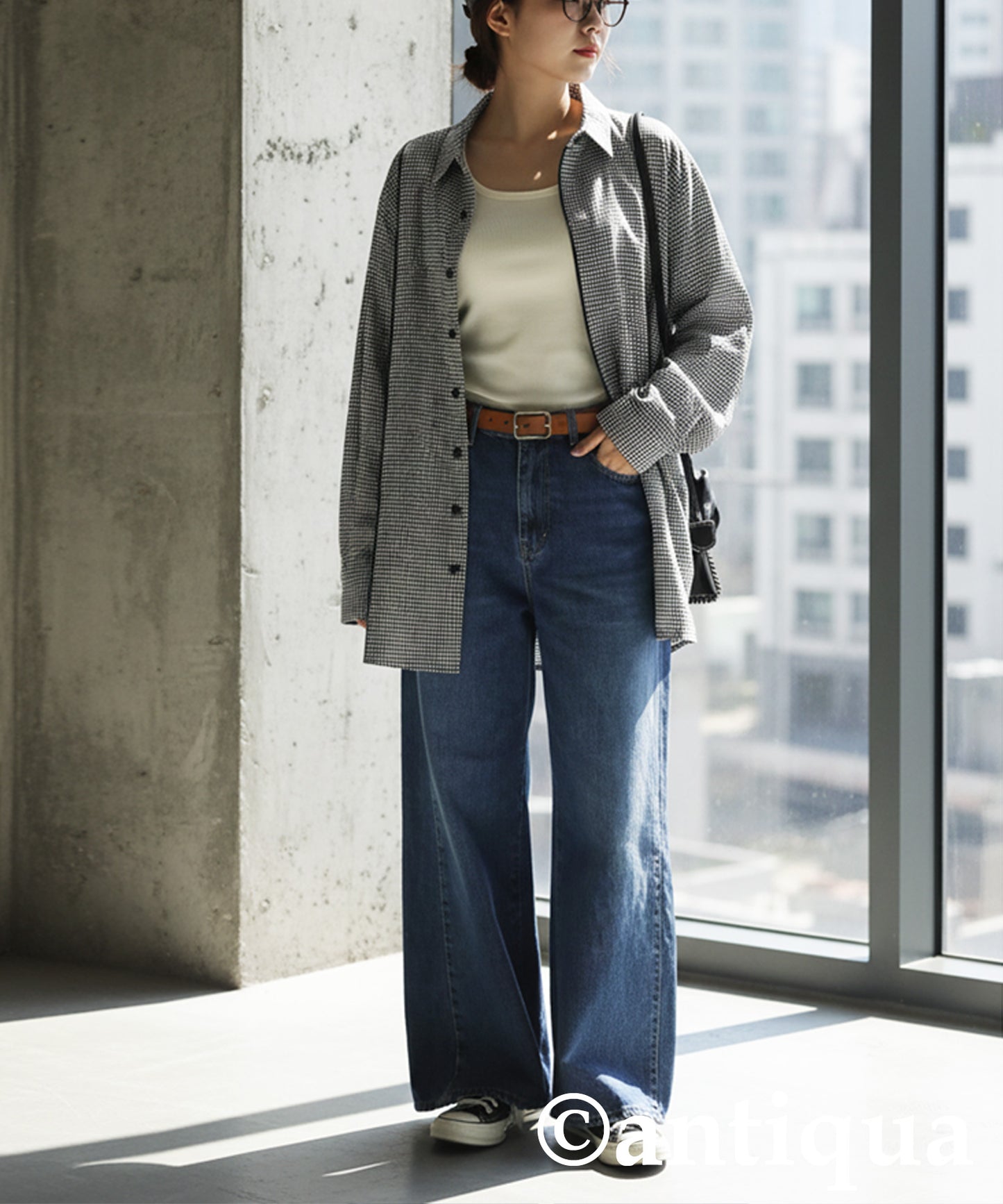 Houndstooth Line Design Shirt Ladies