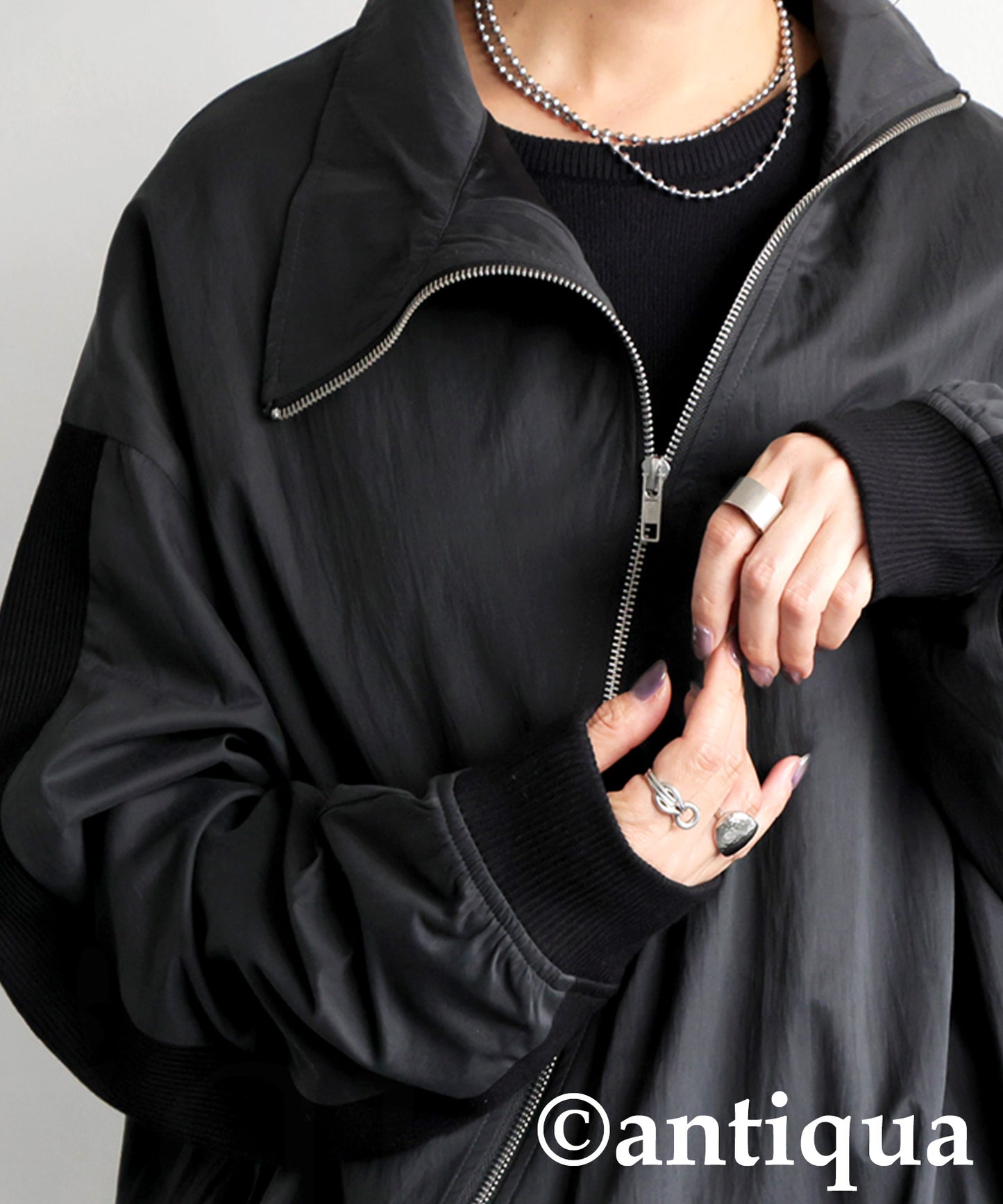 Diagonal Zip Color-Block Line Blouson Ladies