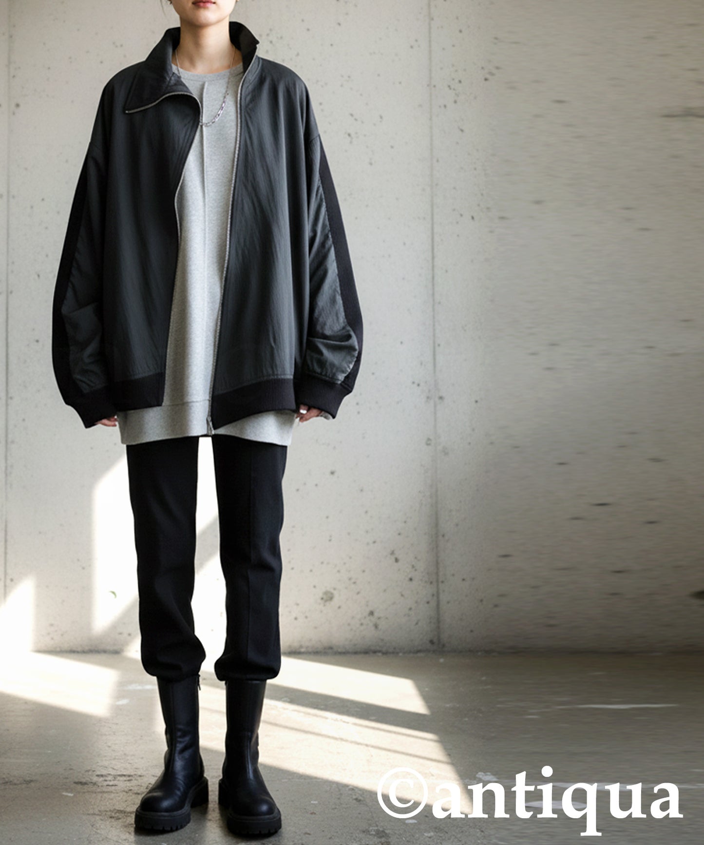 Diagonal Zip Color-Block Line Blouson Ladies