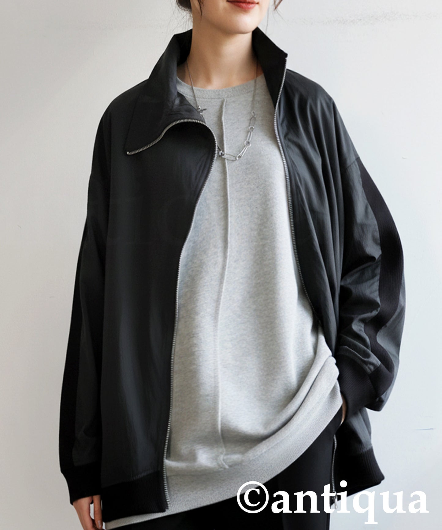 Diagonal Zip Color-Block Line Blouson Ladies