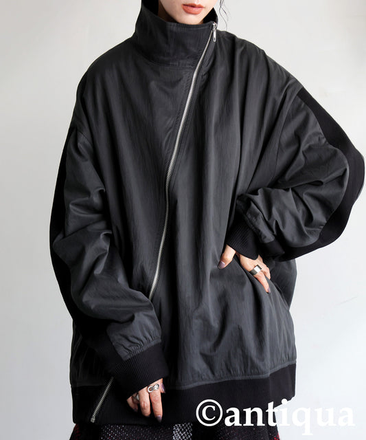 Diagonal Zip Color-Block Line Blouson Ladies