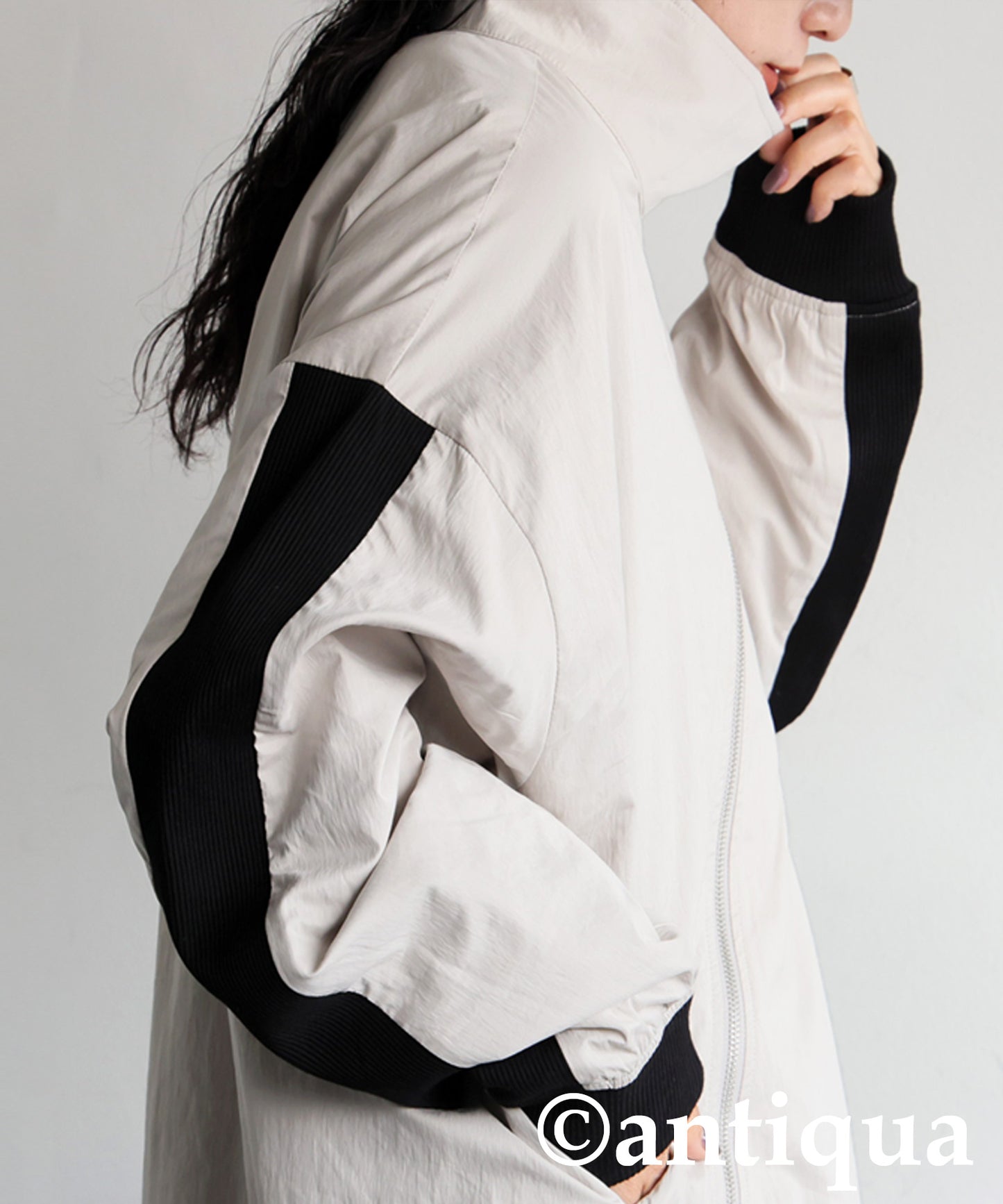 Diagonal Zip Color-Block Line Blouson Ladies