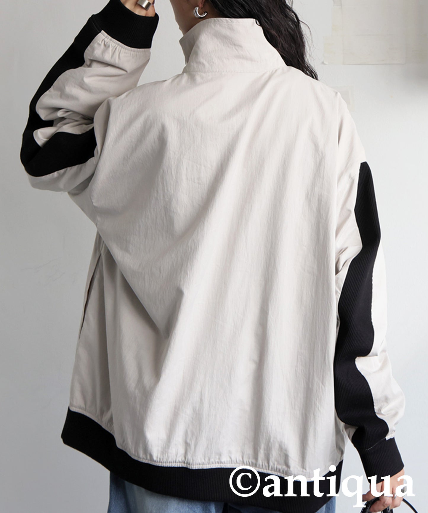 Diagonal Zip Color-Block Line Blouson Ladies