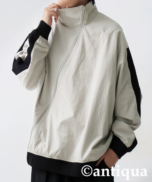 Diagonal Zip Color-Block Line Blouson Men's