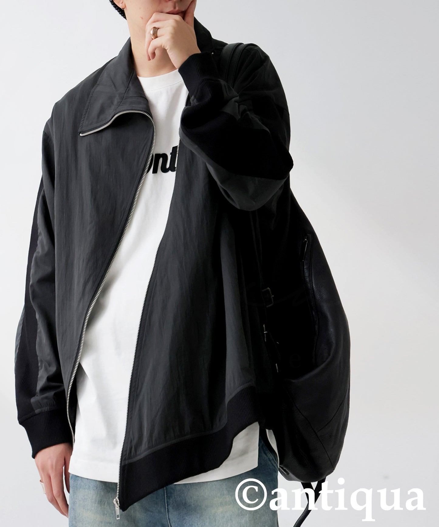 Diagonal Zip Color-Block Line Blouson Men's