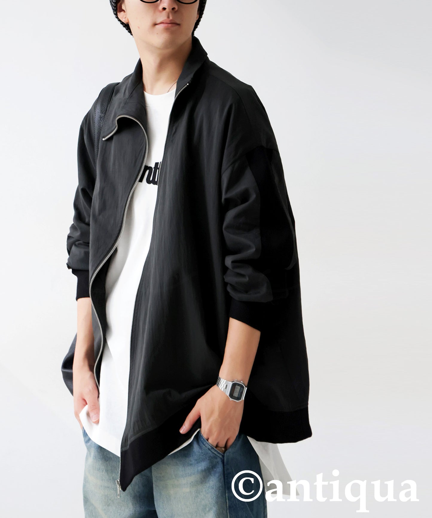 Diagonal Zip Color-Block Line Blouson Men's