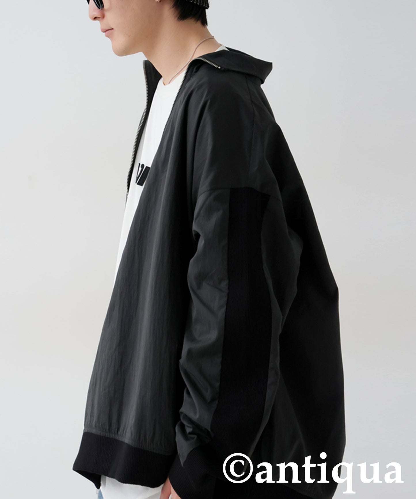 Diagonal Zip Color-Block Line Blouson Men's