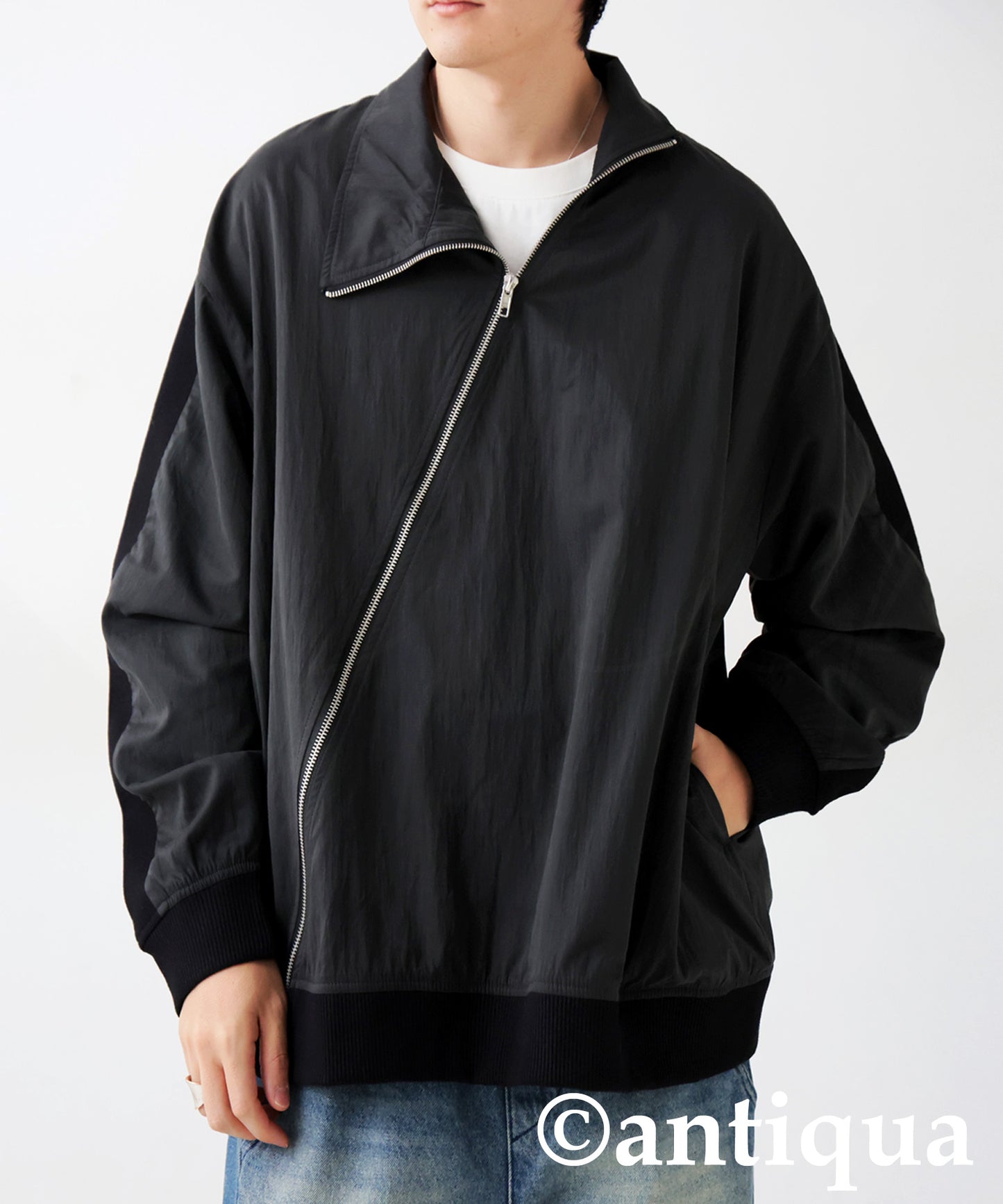 Diagonal Zip Color-Block Line Blouson Men's