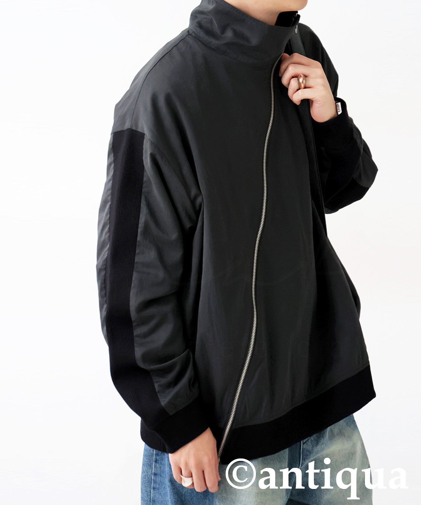 Diagonal Zip Color-Block Line Blouson Men's