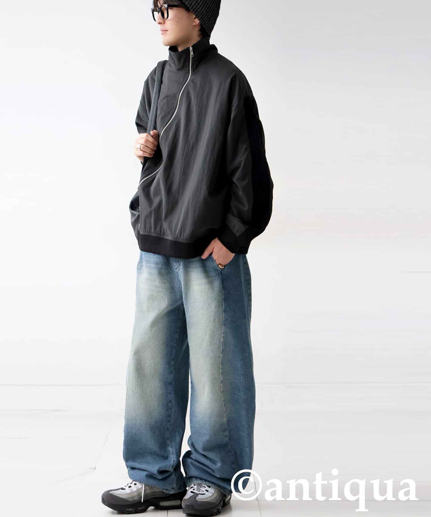 Diagonal Zip Color-Block Line Blouson Men's