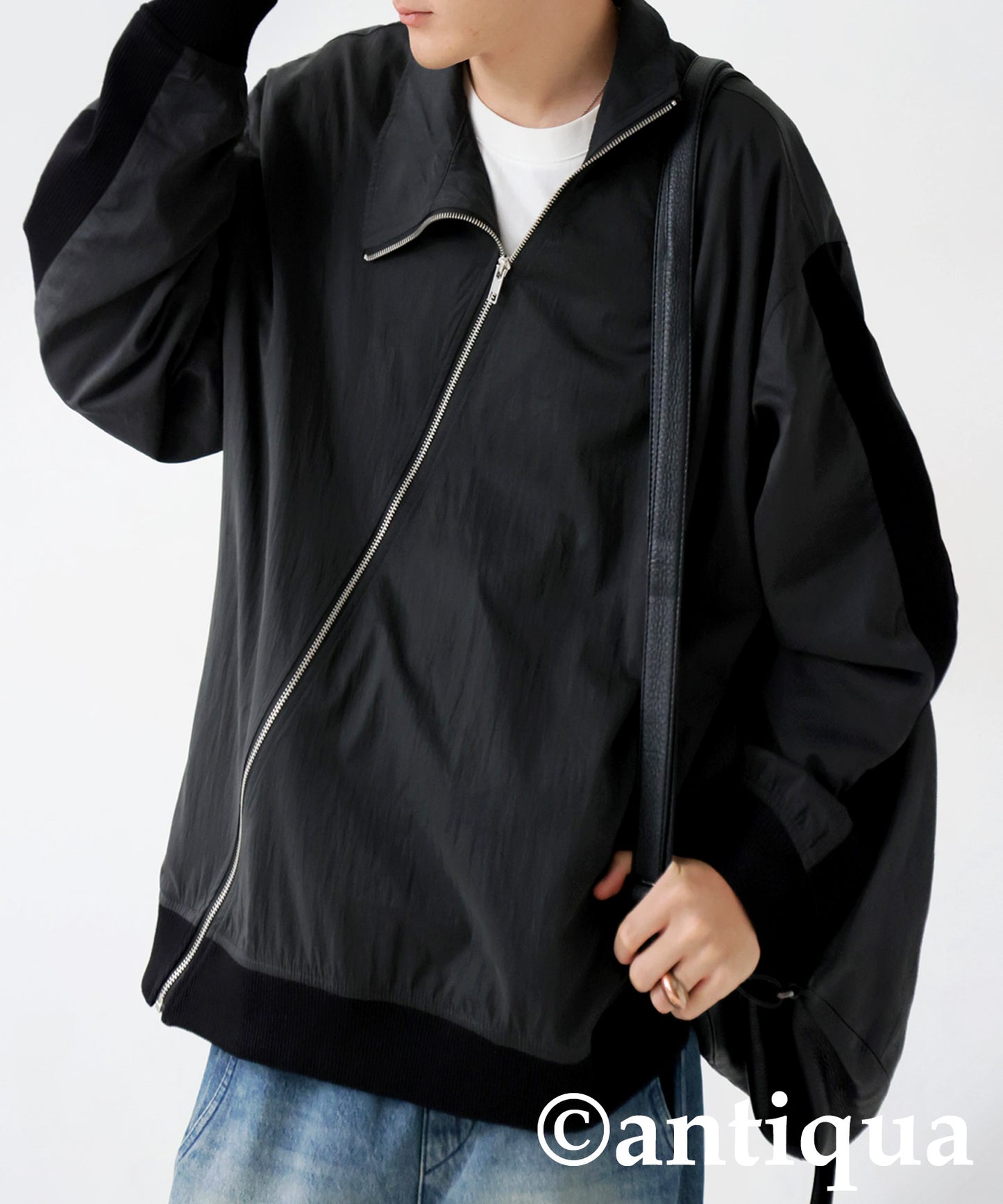 Diagonal Zip Color-Block Line Blouson Men's