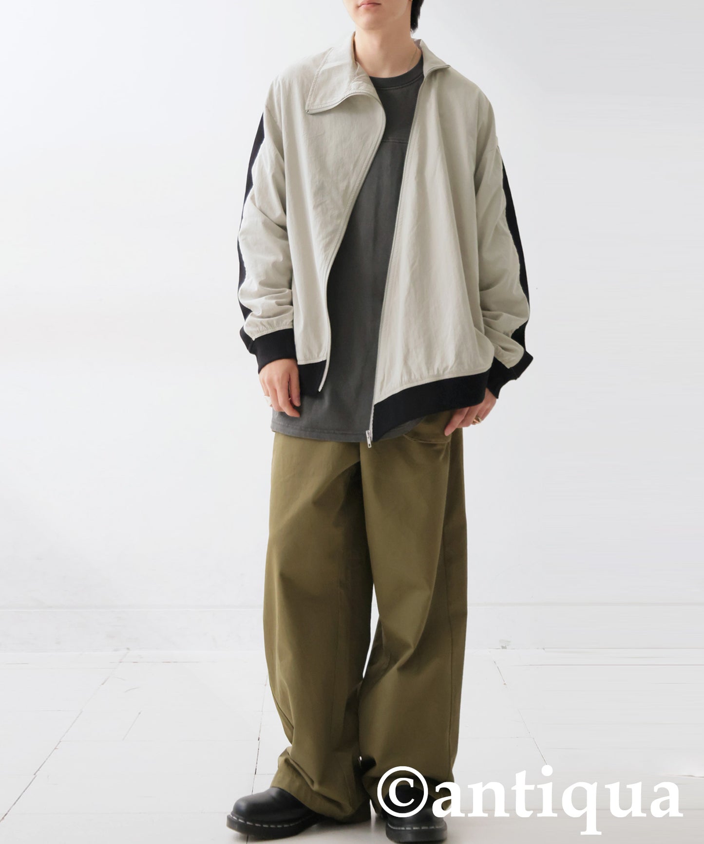 Diagonal Zip Color-Block Line Blouson Men's