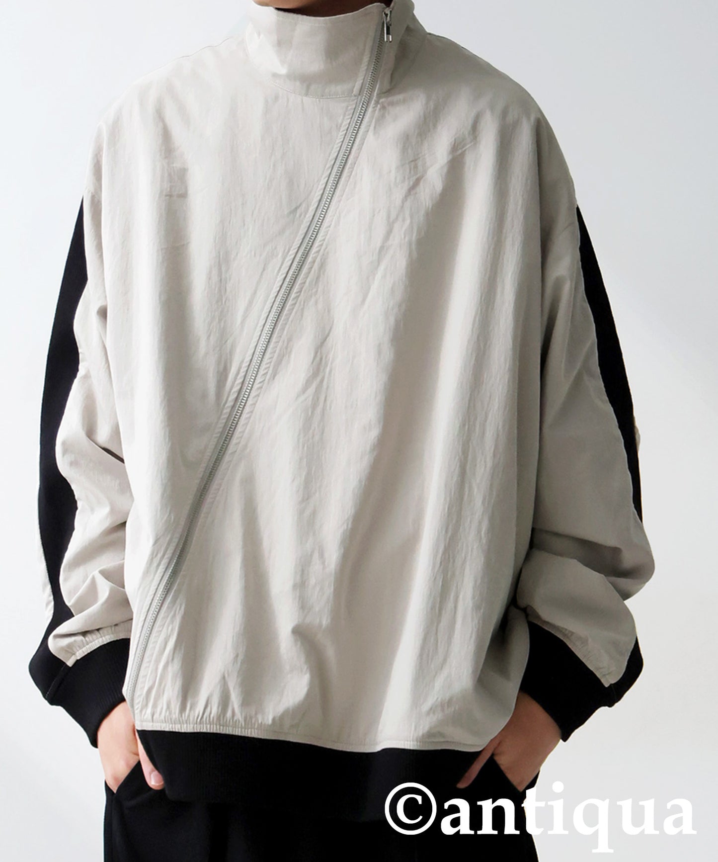 Diagonal Zip Color-Block Line Blouson Men's