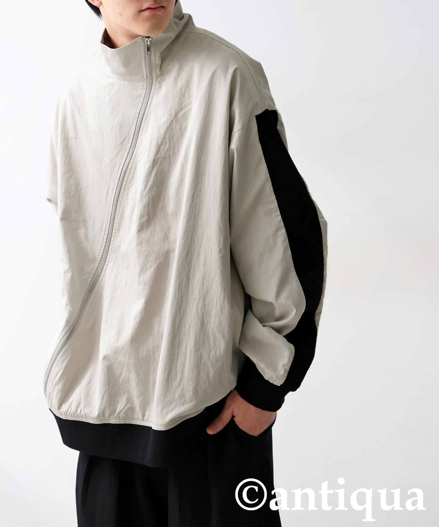 Diagonal Zip Color-Block Line Blouson Men's
