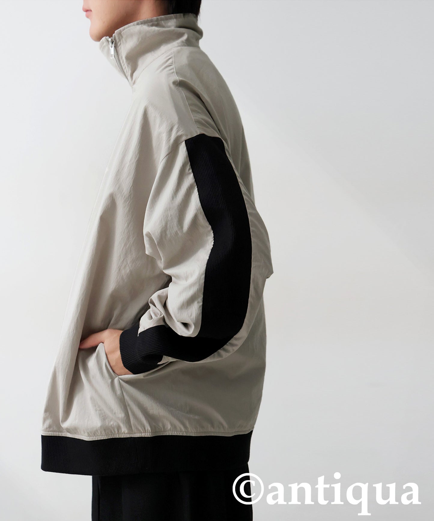 Diagonal Zip Color-Block Line Blouson Men's