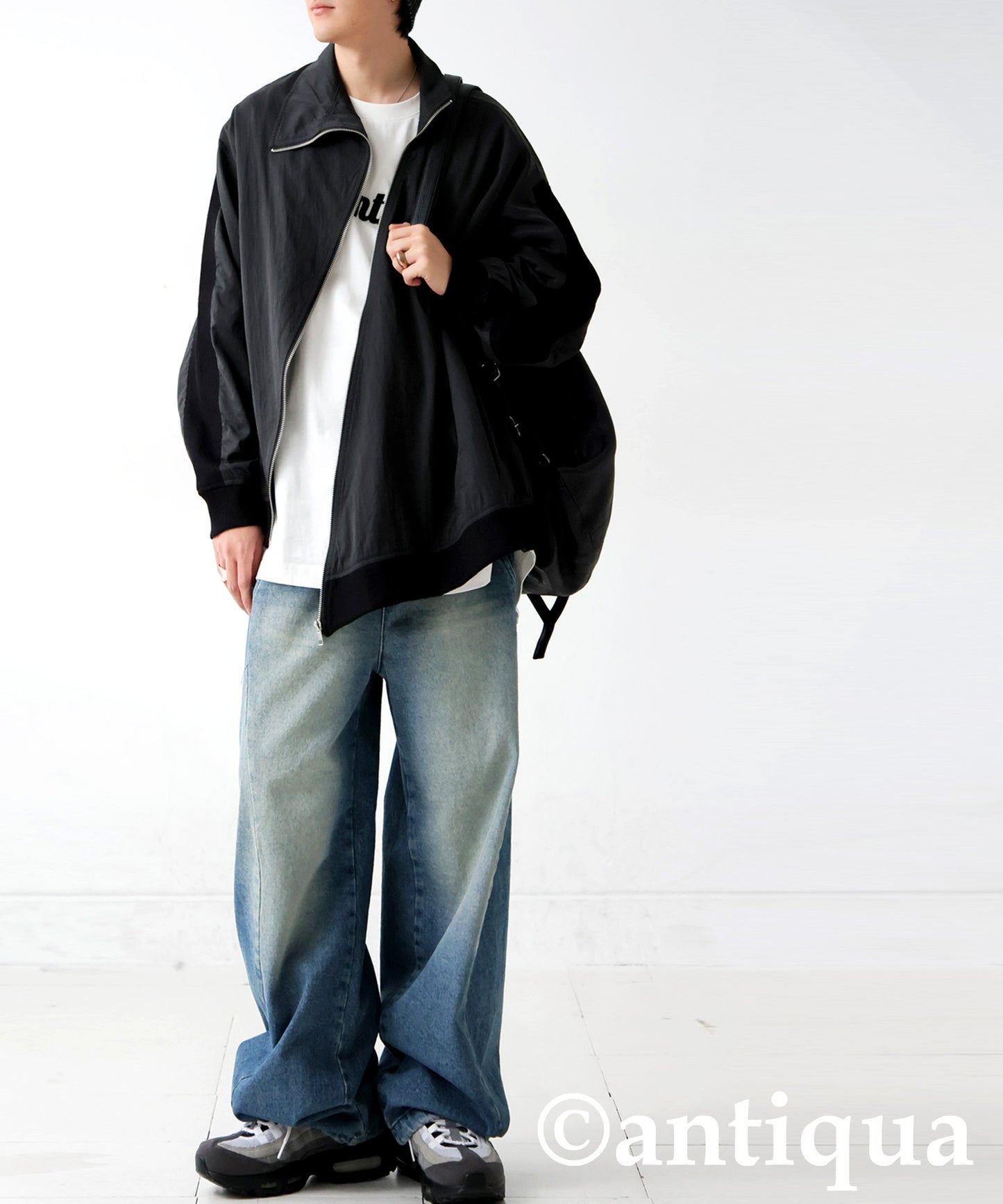 Diagonal Zip Color-Block Line Blouson Men's