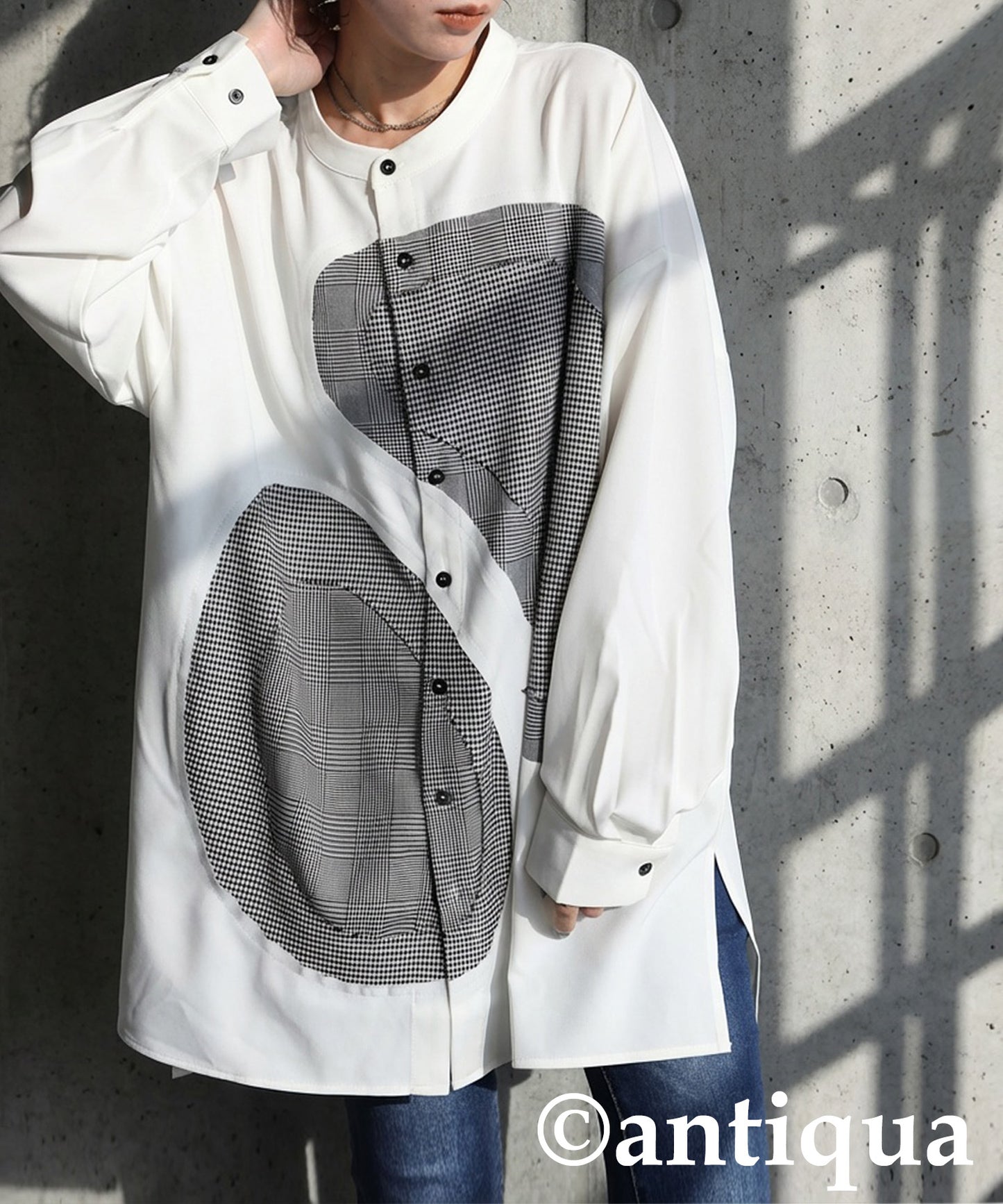 Mixed Material Checkered Shirt Ladies