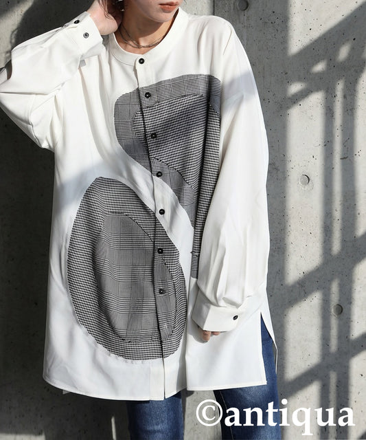 Mixed Material Checkered Shirt Ladies