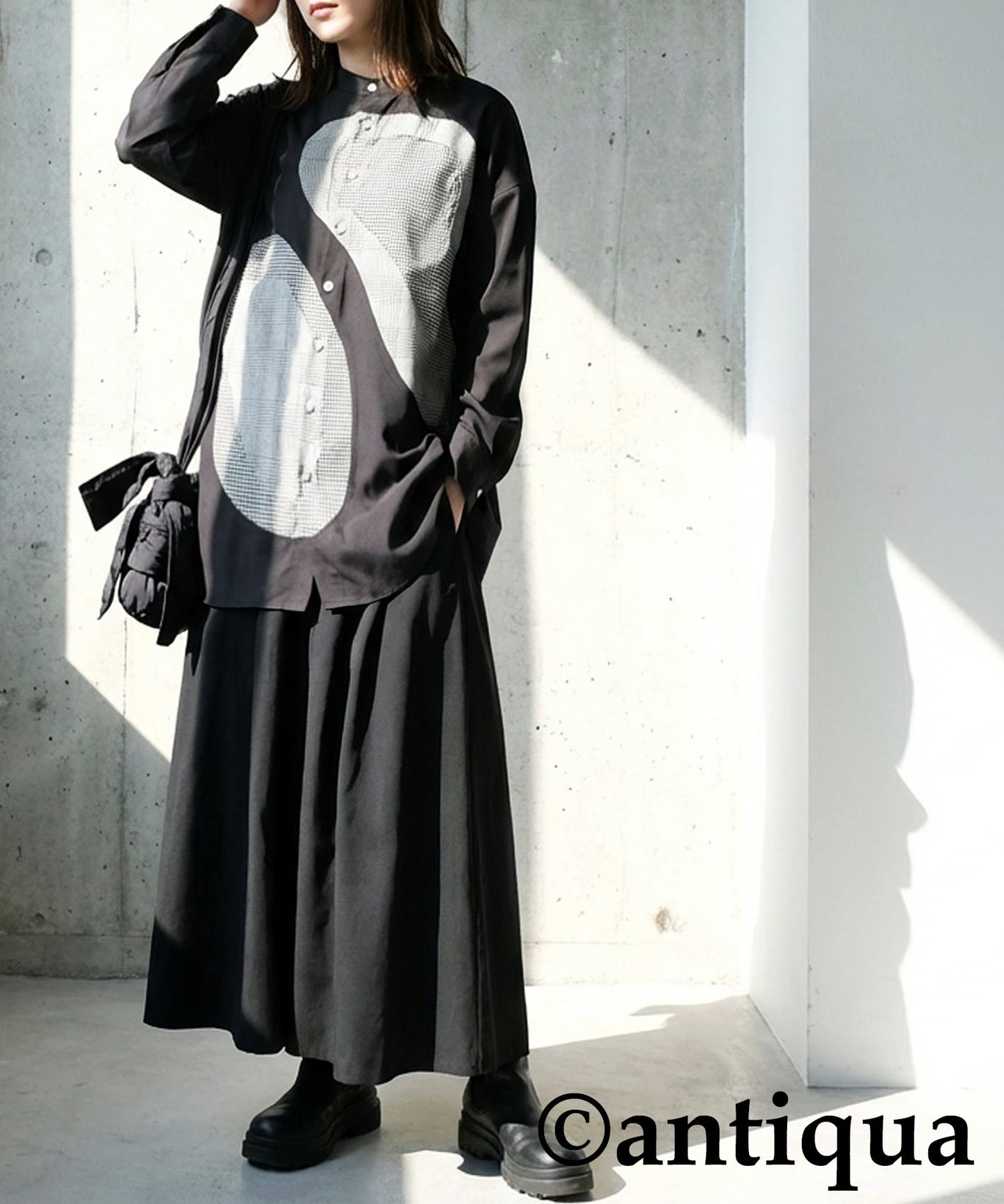 Mixed Material Checkered Shirt Ladies