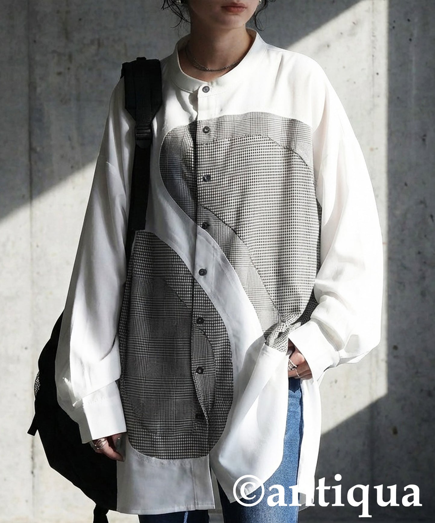 Mixed Material Checkered Shirt Ladies