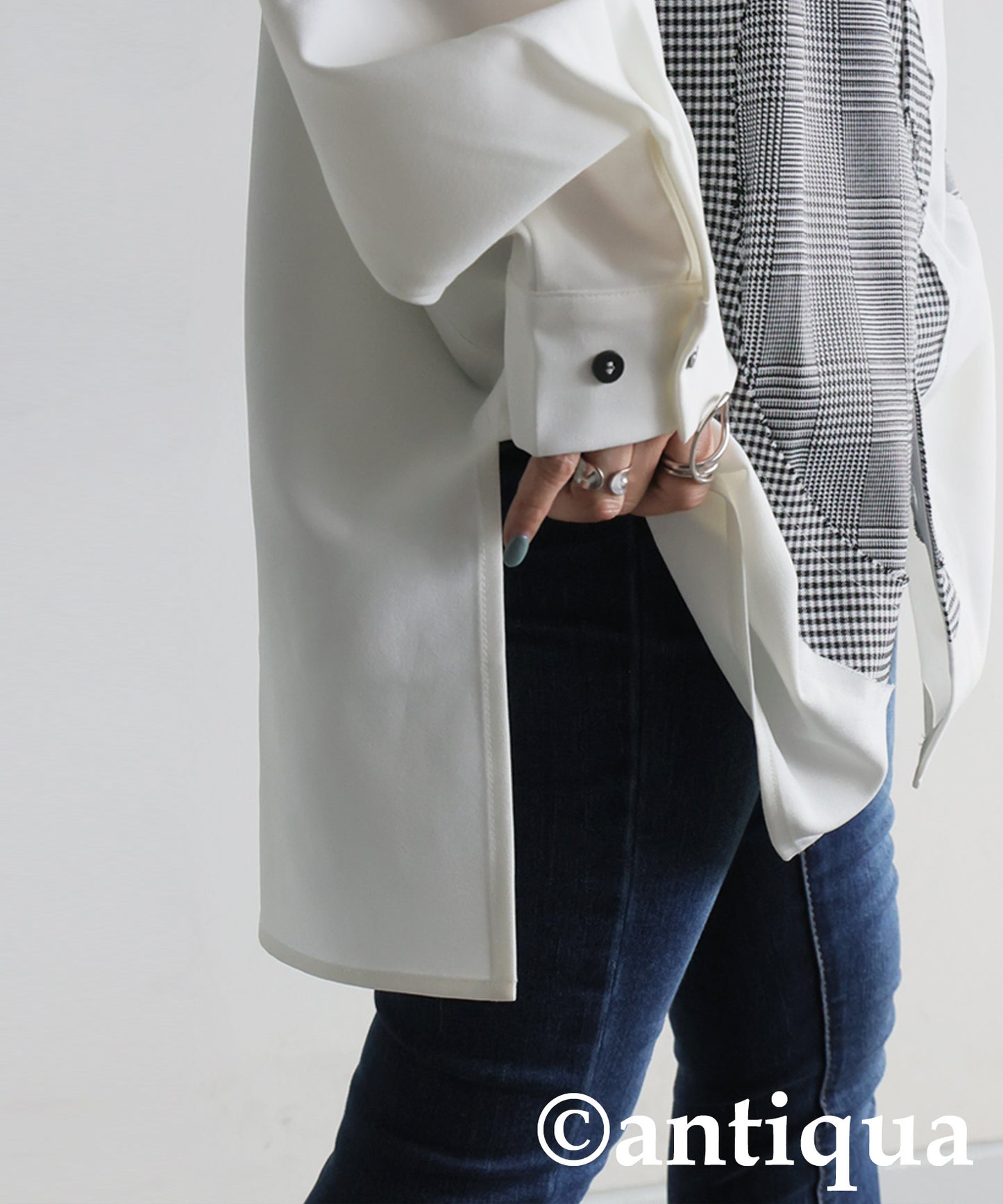 Mixed Material Checkered Shirt Ladies