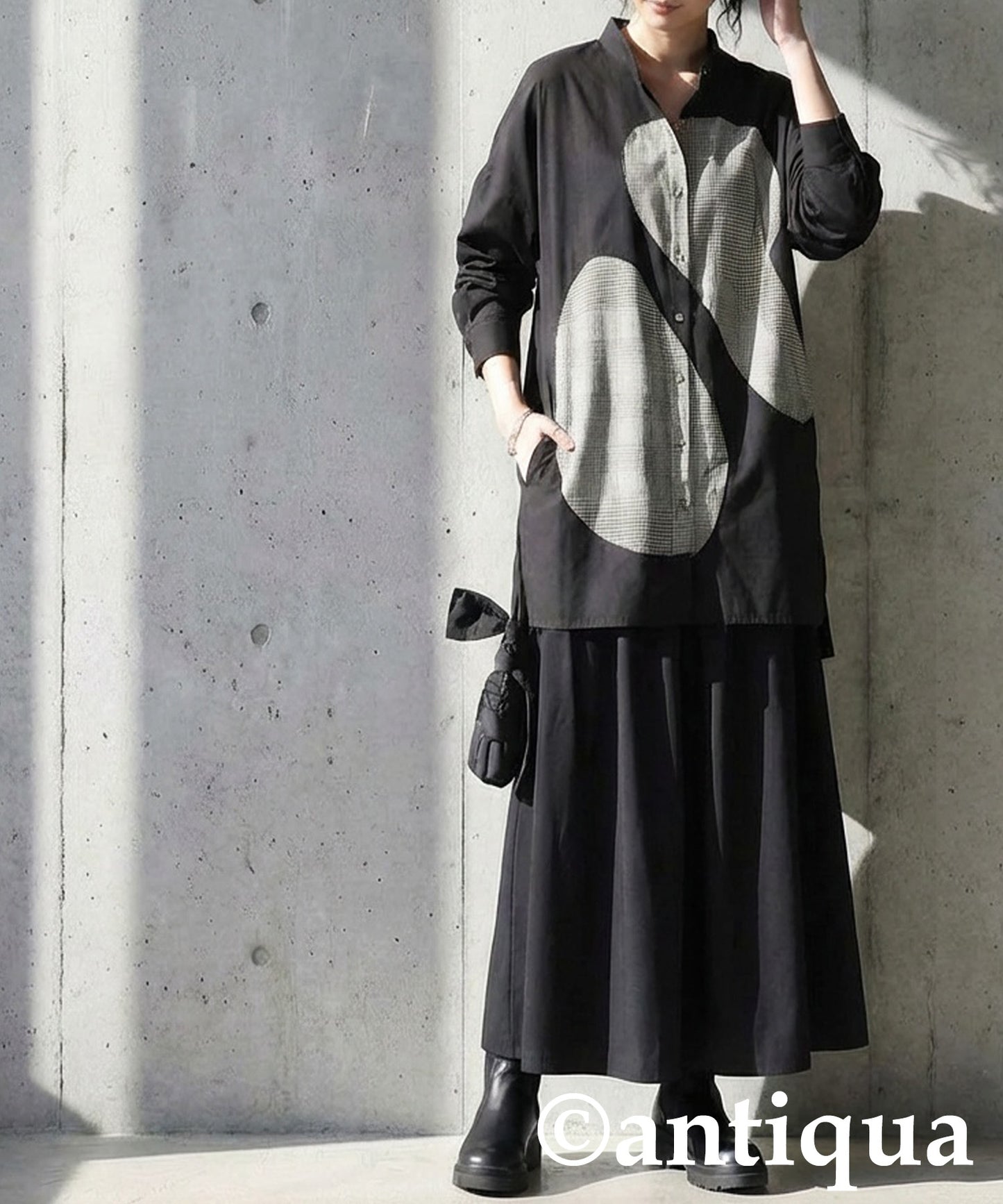 Mixed Material Checkered Shirt Ladies