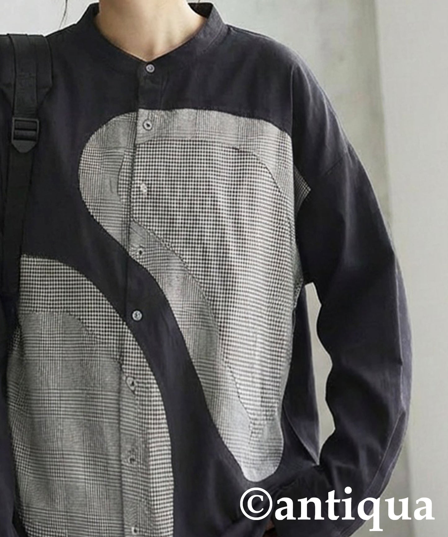 Mixed Material Checkered Shirt Ladies