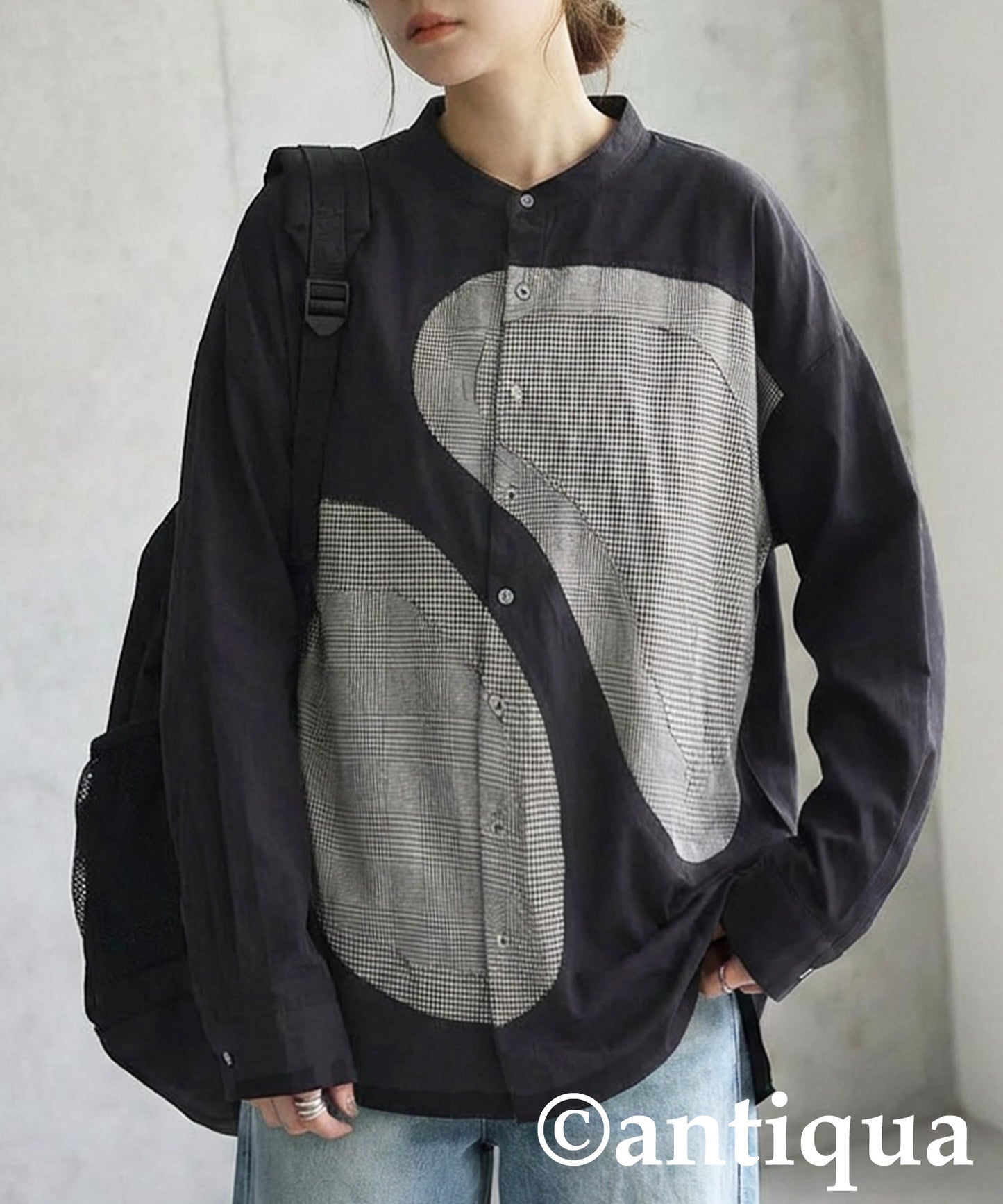 Mixed Material Checkered Shirt Ladies