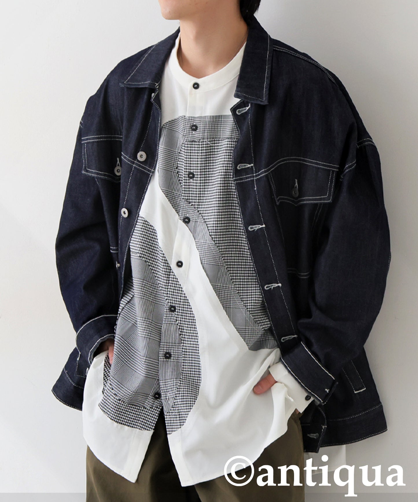 Mixed Material Checkered Shirt Men's