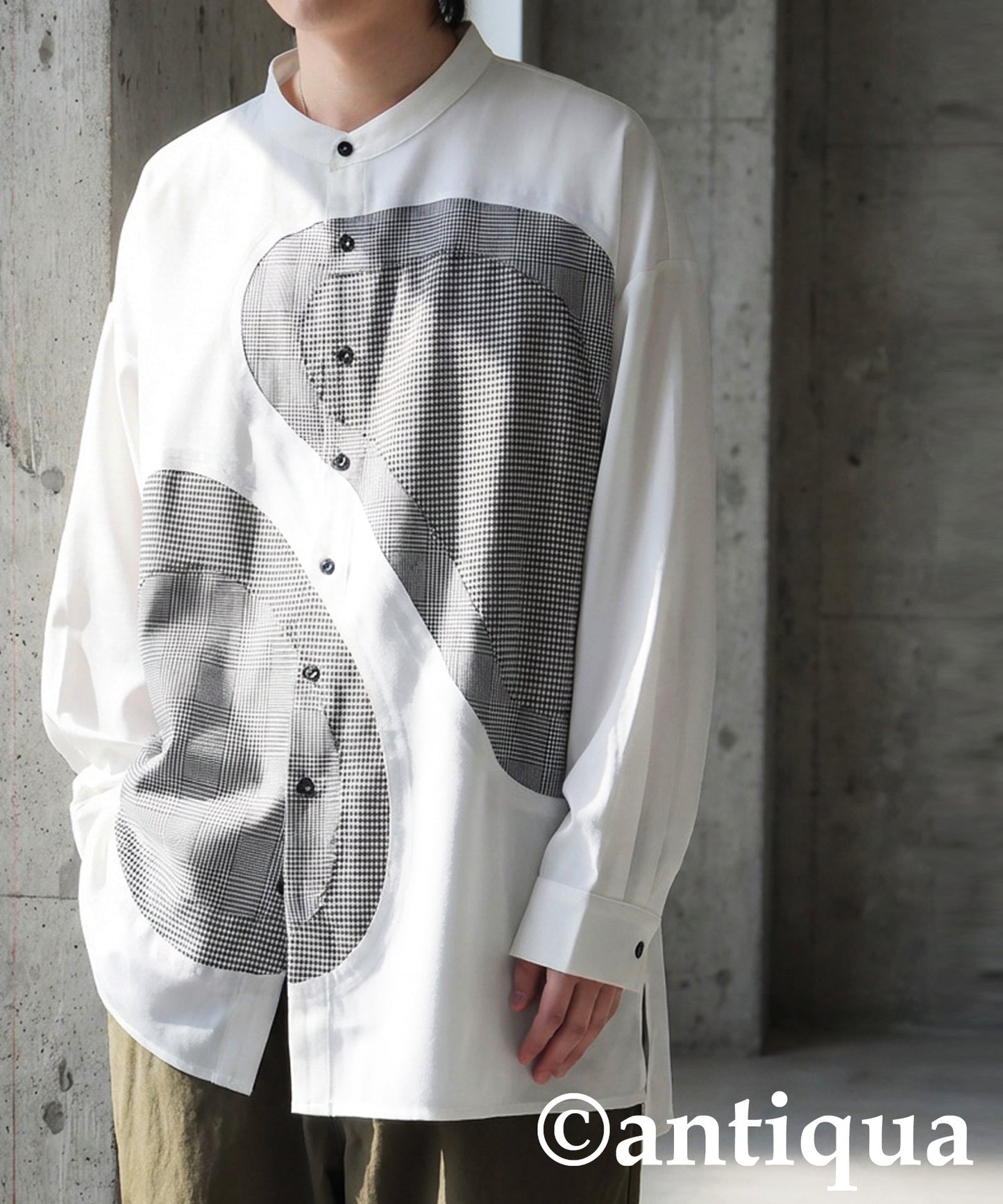 Mixed Material Checkered Shirt Men's