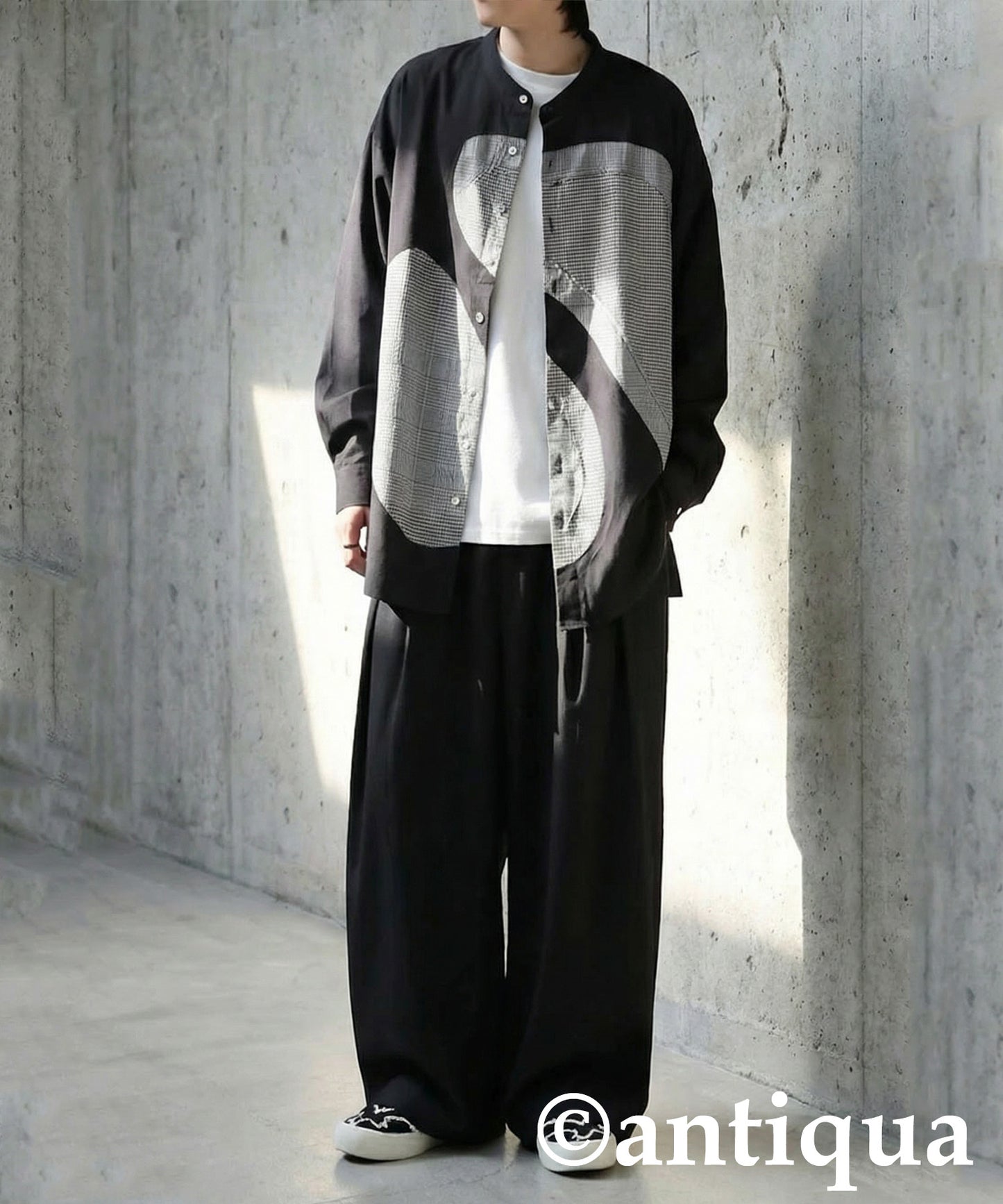 Mixed Material Checkered Shirt Men's