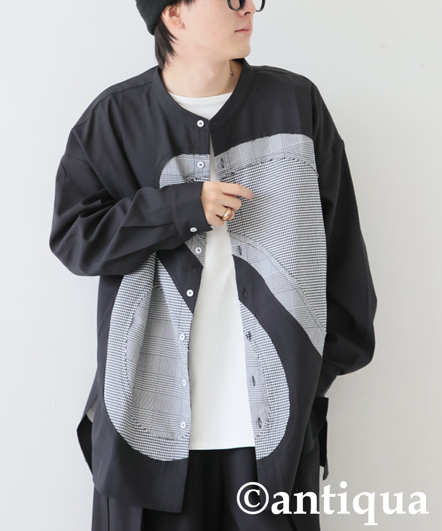 Mixed Material Checkered Shirt Men's