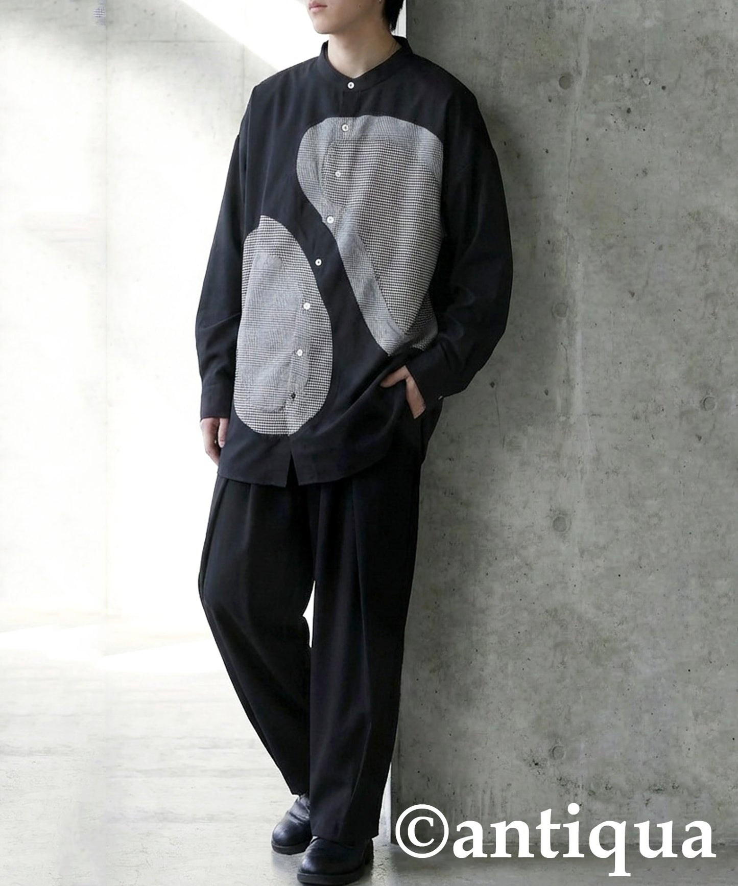 Mixed Material Checkered Shirt Men's