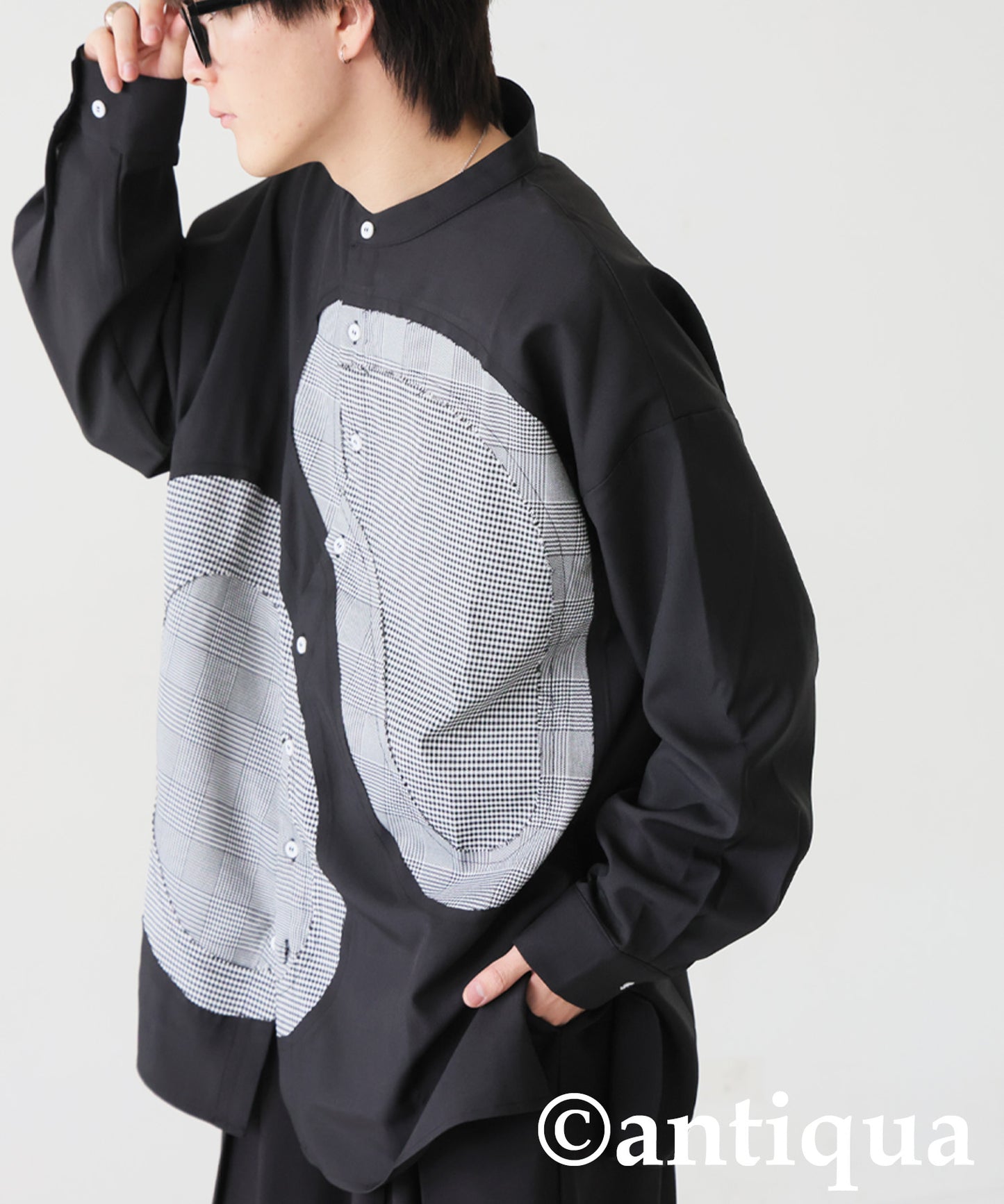 Mixed Material Checkered Shirt Men's