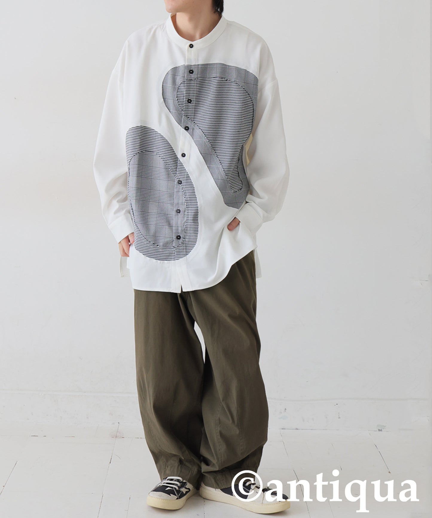 Mixed Material Checkered Shirt Men's