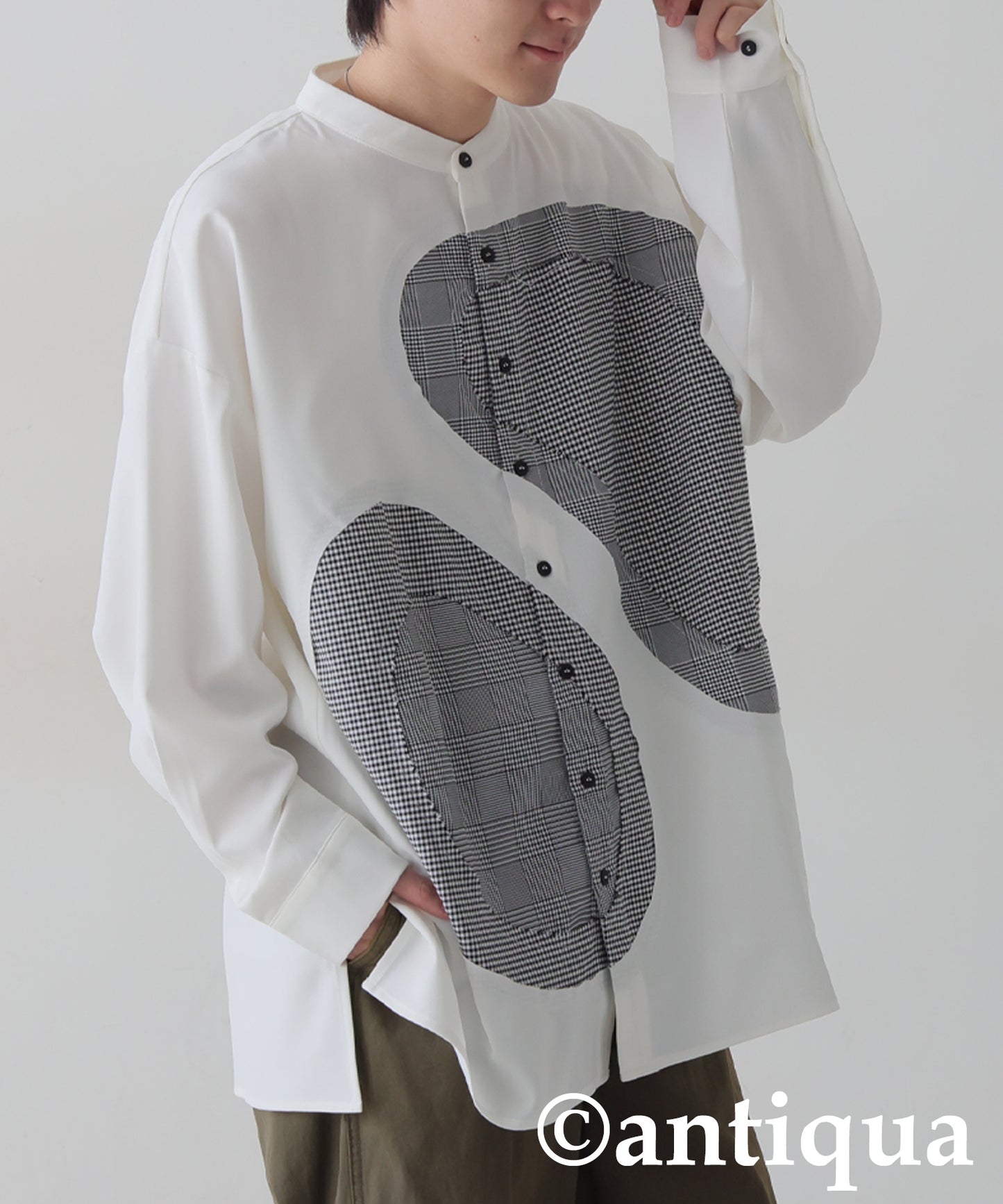 Mixed Material Checkered Shirt Men's