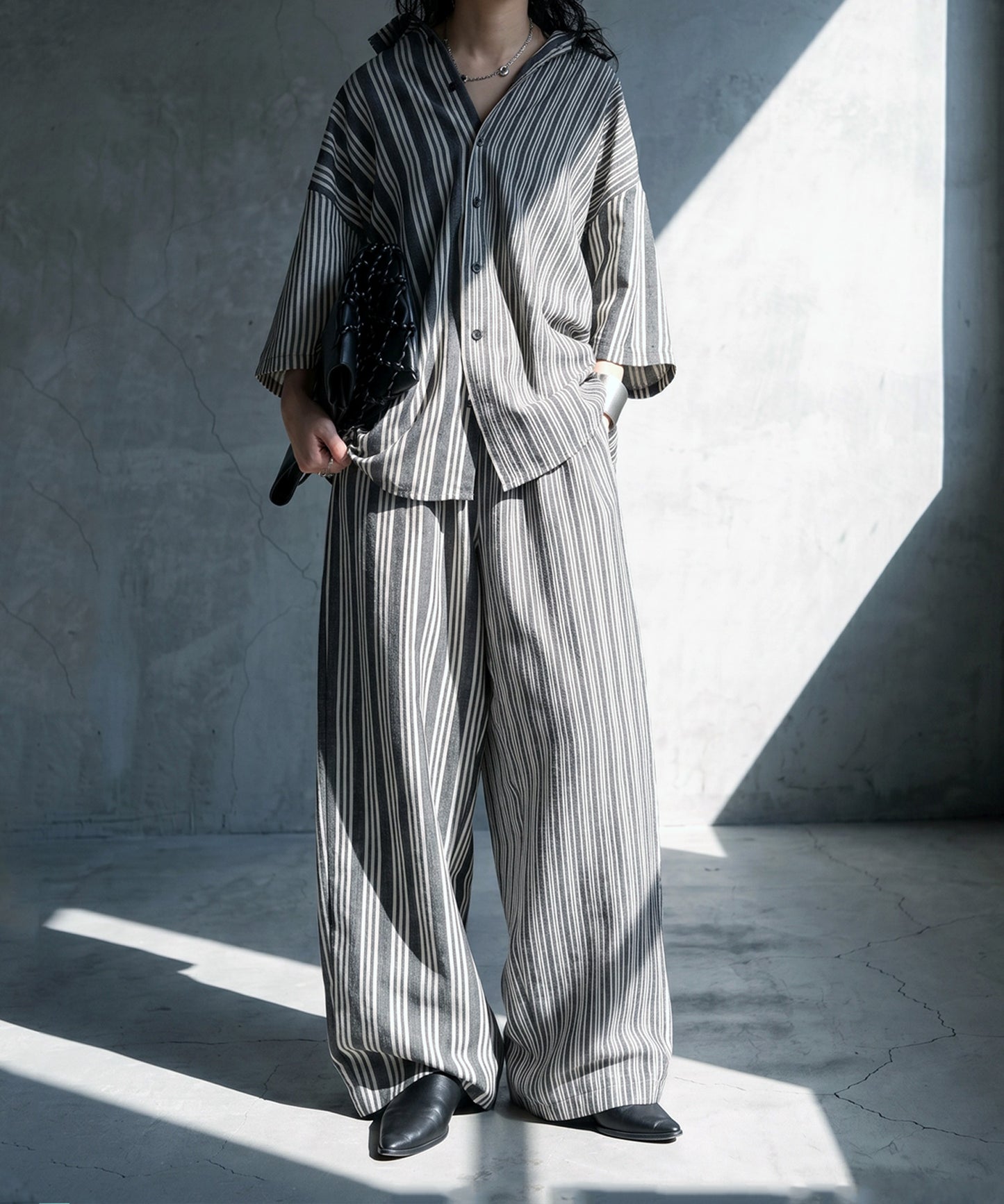 Striped Wide-Leg Pants With Pleats Ladies