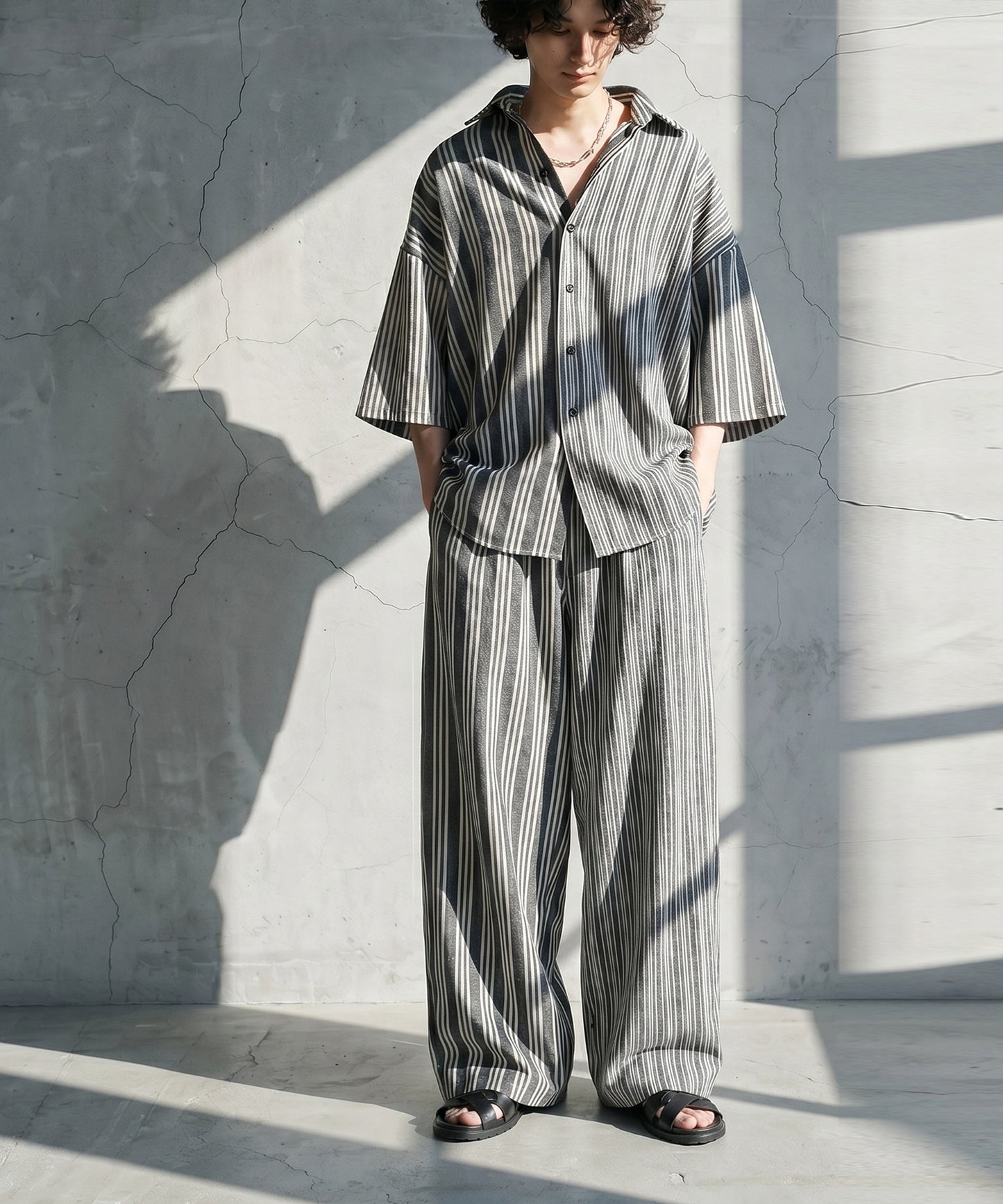 Striped Wide-Leg Pants With Pleats Men’s