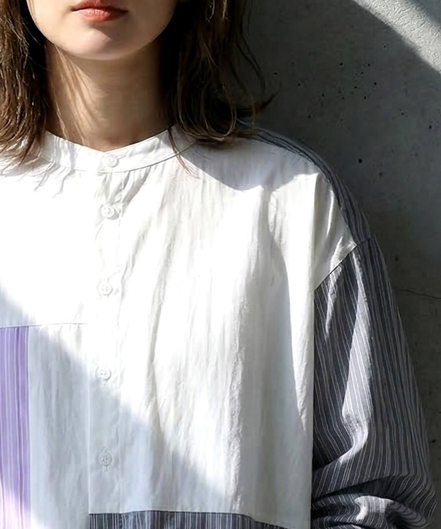 Fabric-Blocked Striped Shirt Ladies