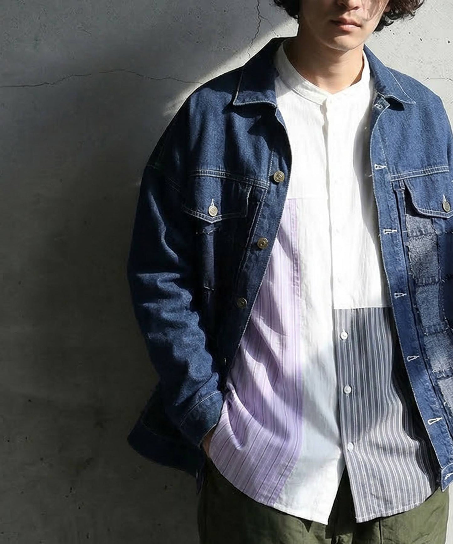 Fabric-Blocked Striped Shirt Men’s