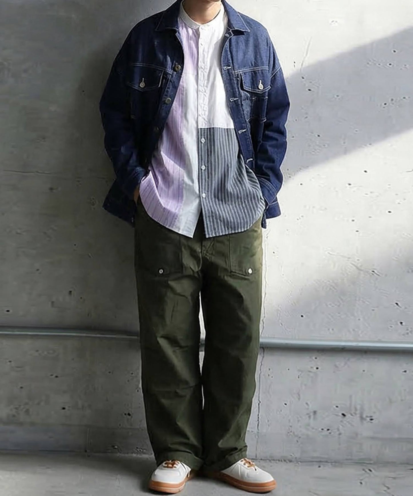 Fabric-Blocked Striped Shirt Men’s