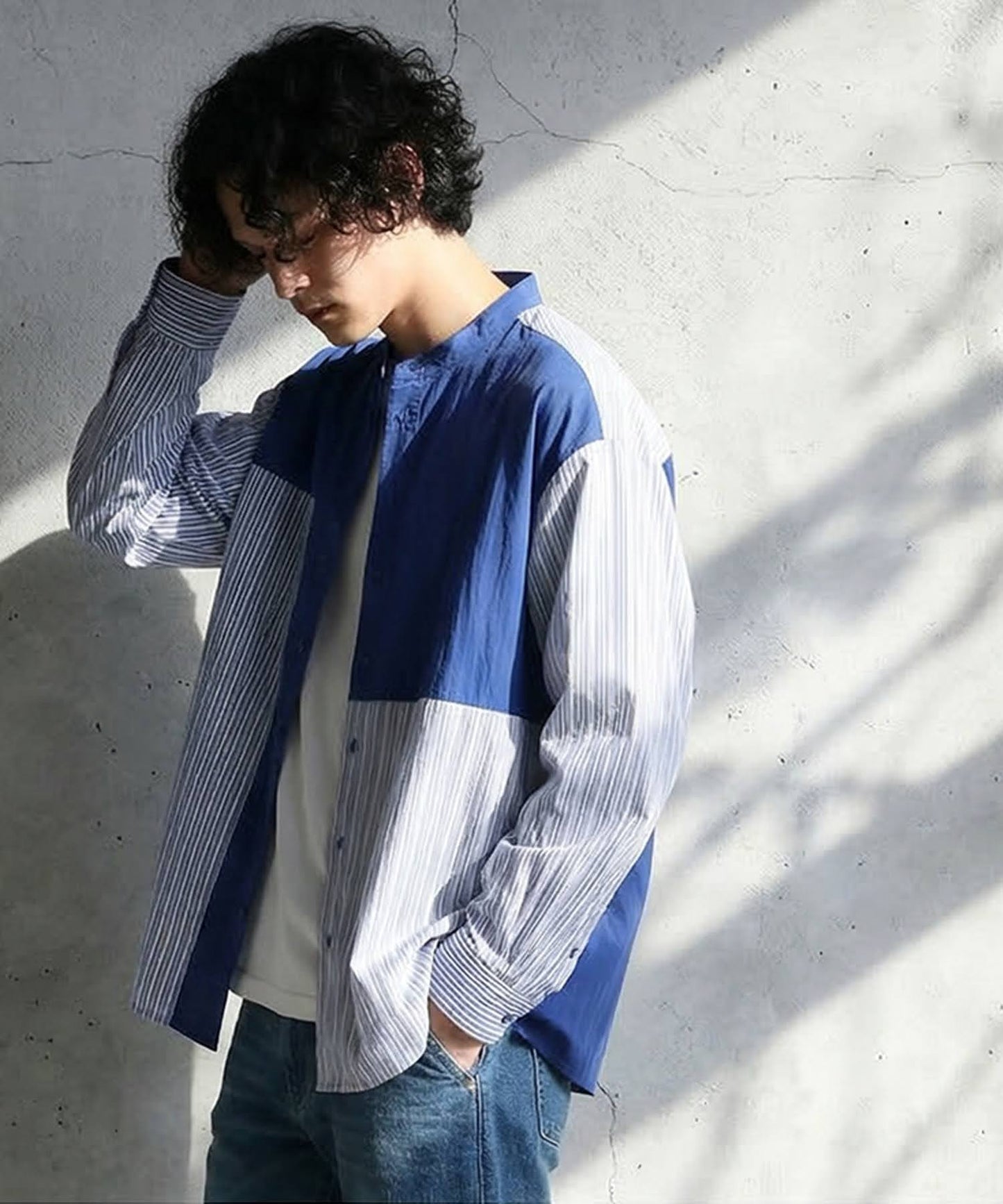 Fabric-Blocked Striped Shirt Men’s
