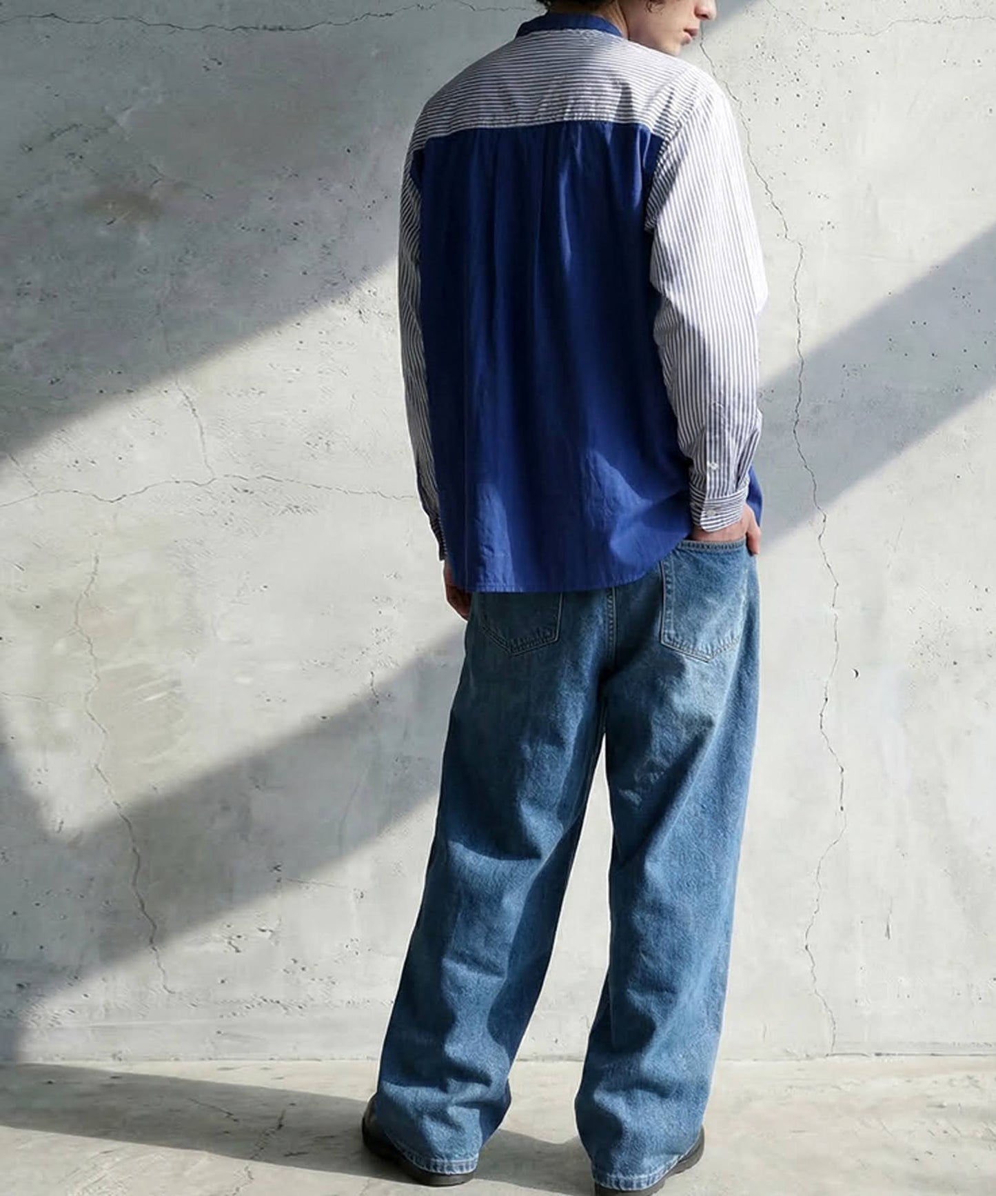 Fabric-Blocked Striped Shirt Men’s