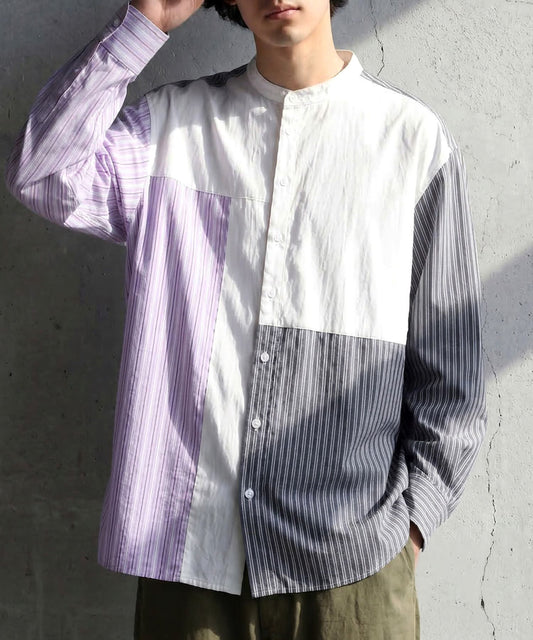 Fabric-Blocked Striped Shirt Men’s