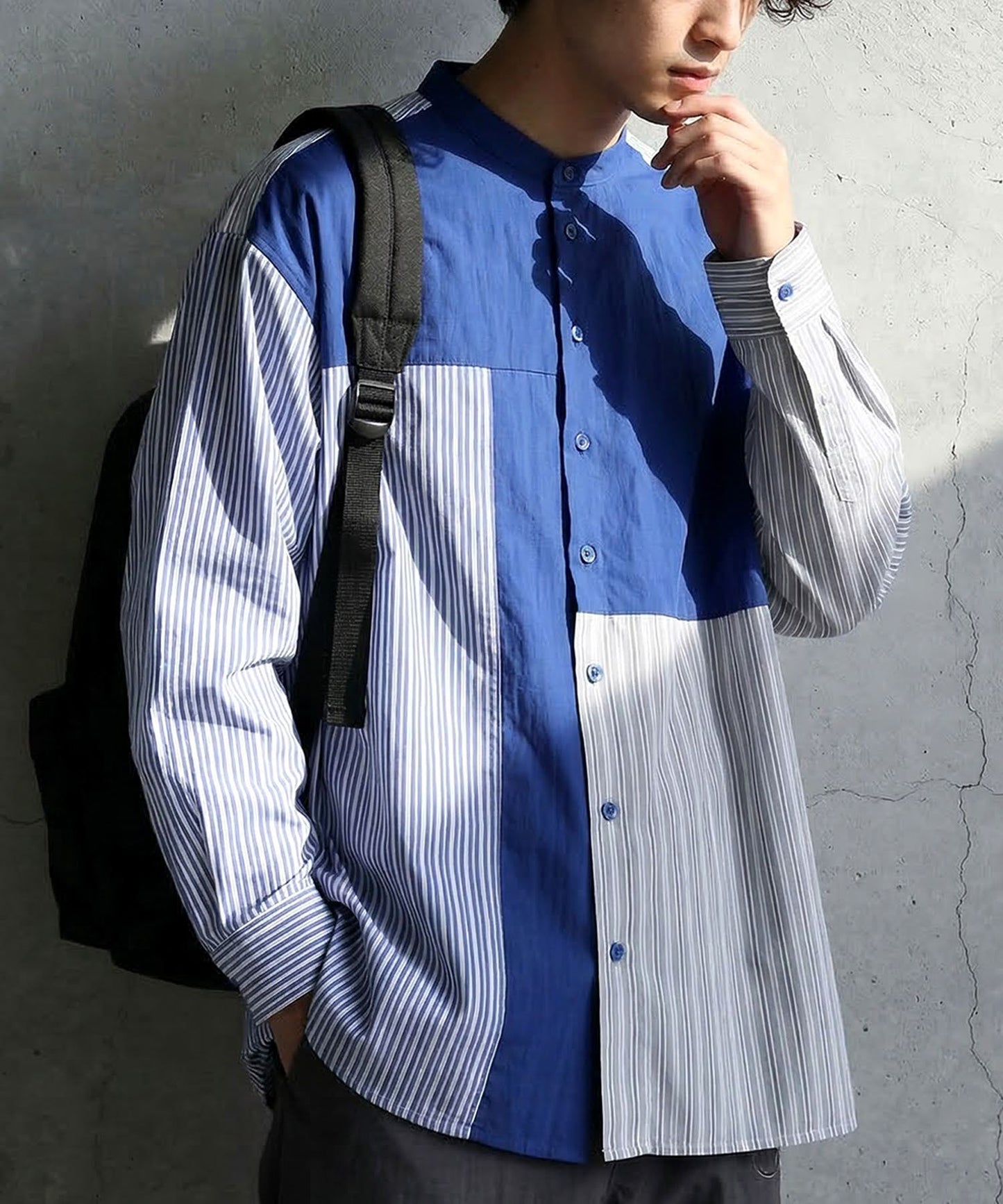 Fabric-Blocked Striped Shirt Men’s
