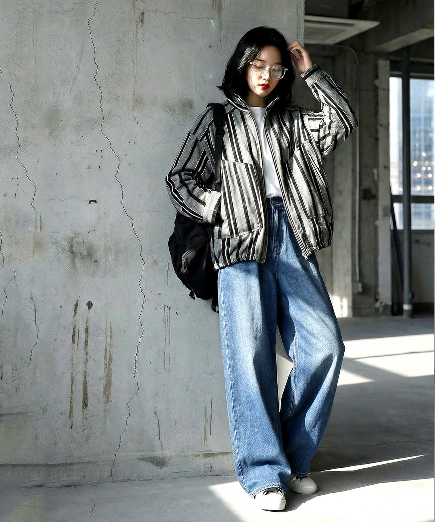 Vertical Striped Blouson Ladies