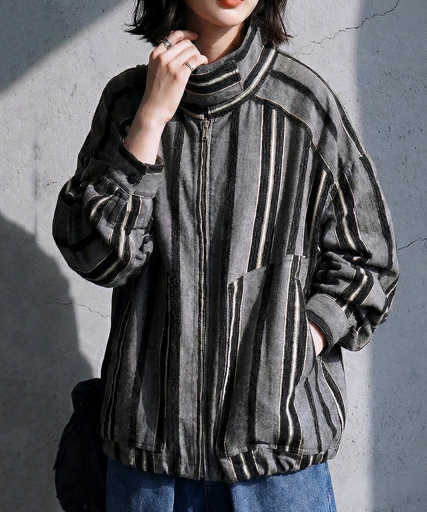 Vertical Striped Blouson Ladies