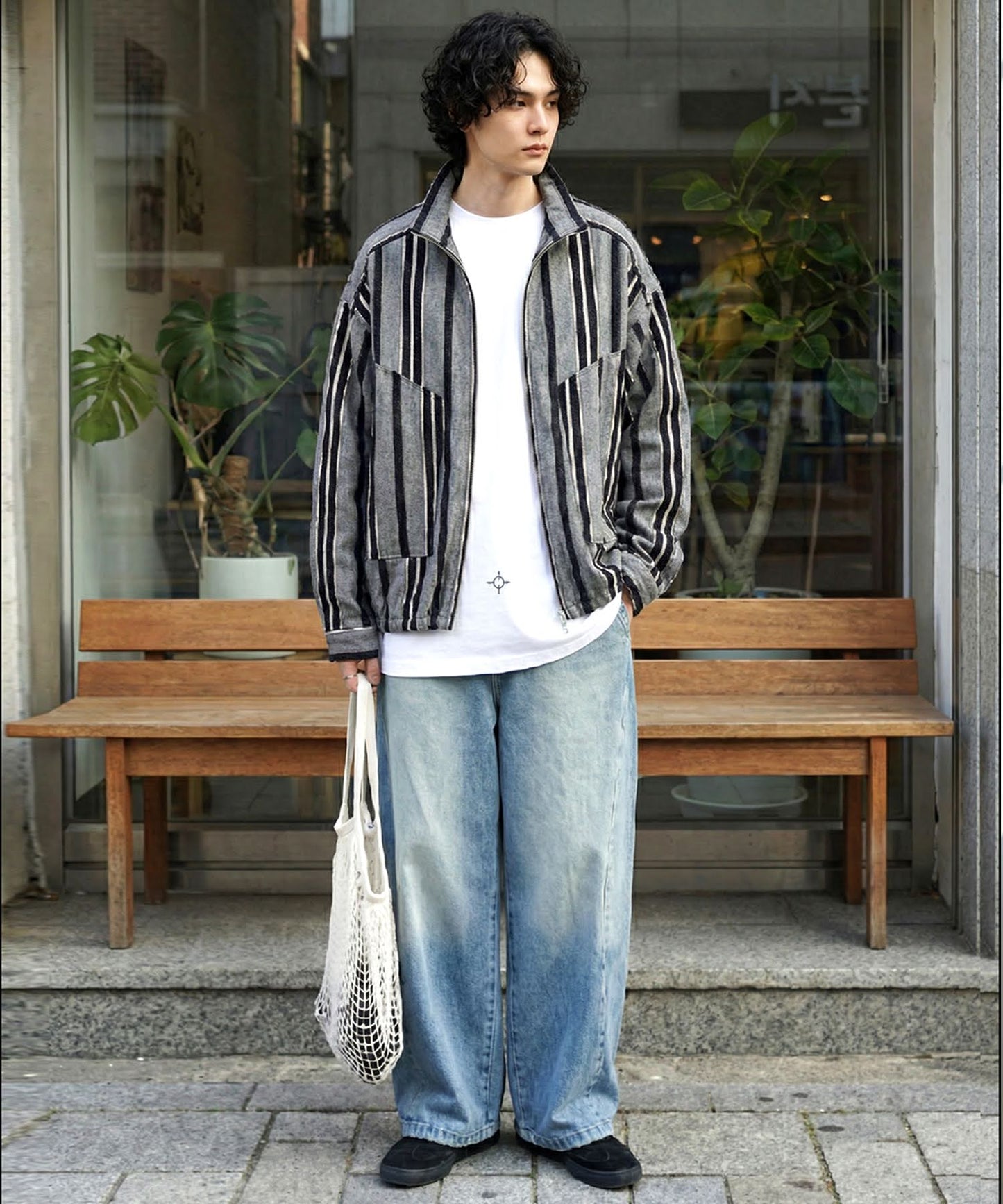 Vertical Striped Blouson Men's