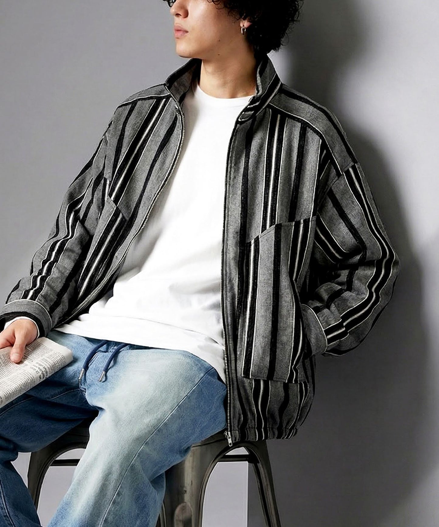 Vertical Striped Blouson Men's