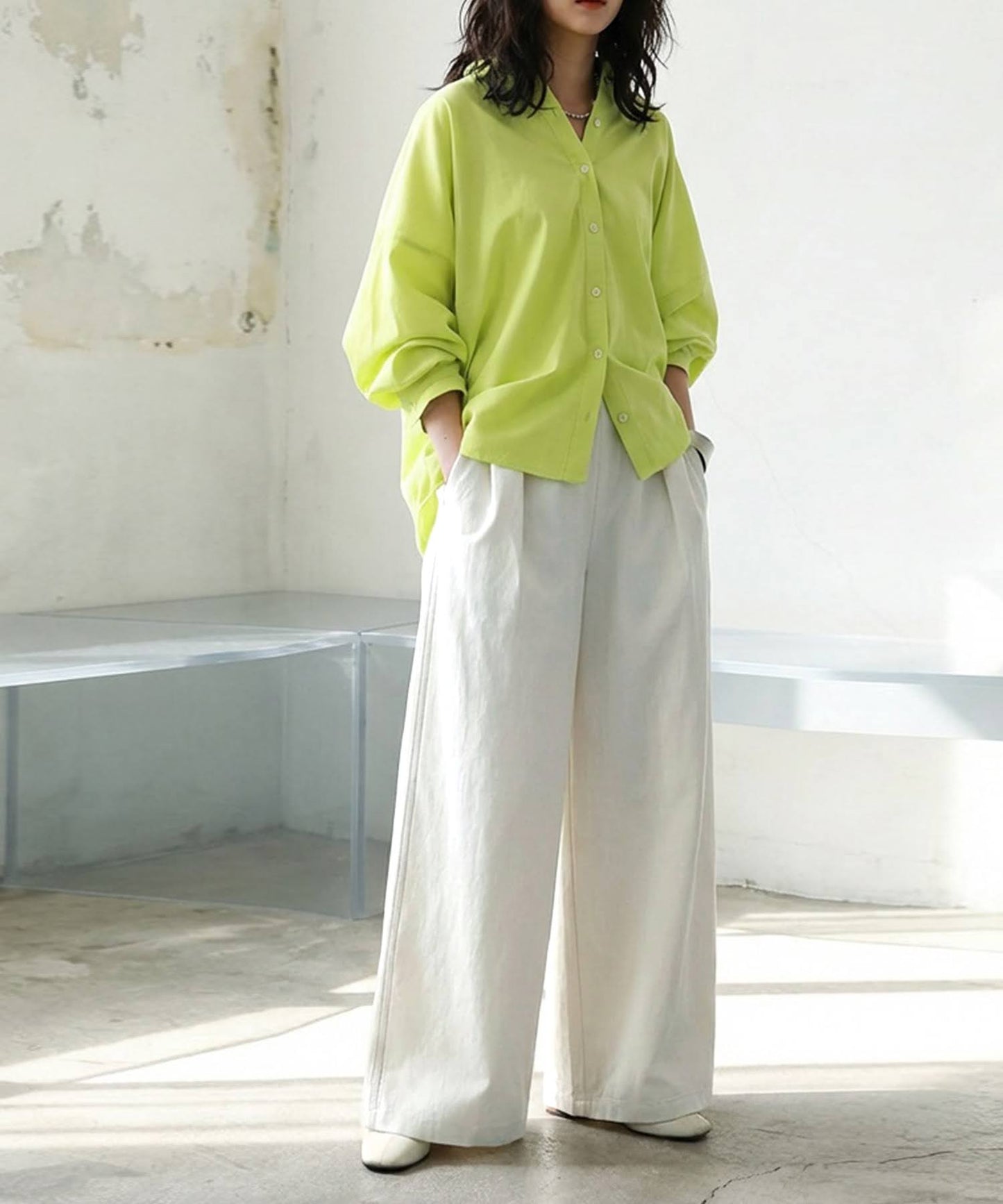 Color-Coordinated Stitching Wide Pants Ladies